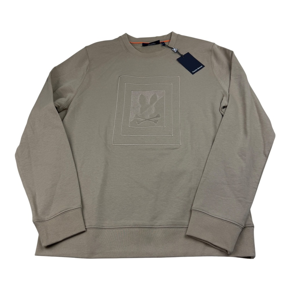 Psycho Bunny Men Oak City Crew Neck Sweatshirt Stone Beige HL24-B6S274E200 M NWT - Picture 2 of 11
